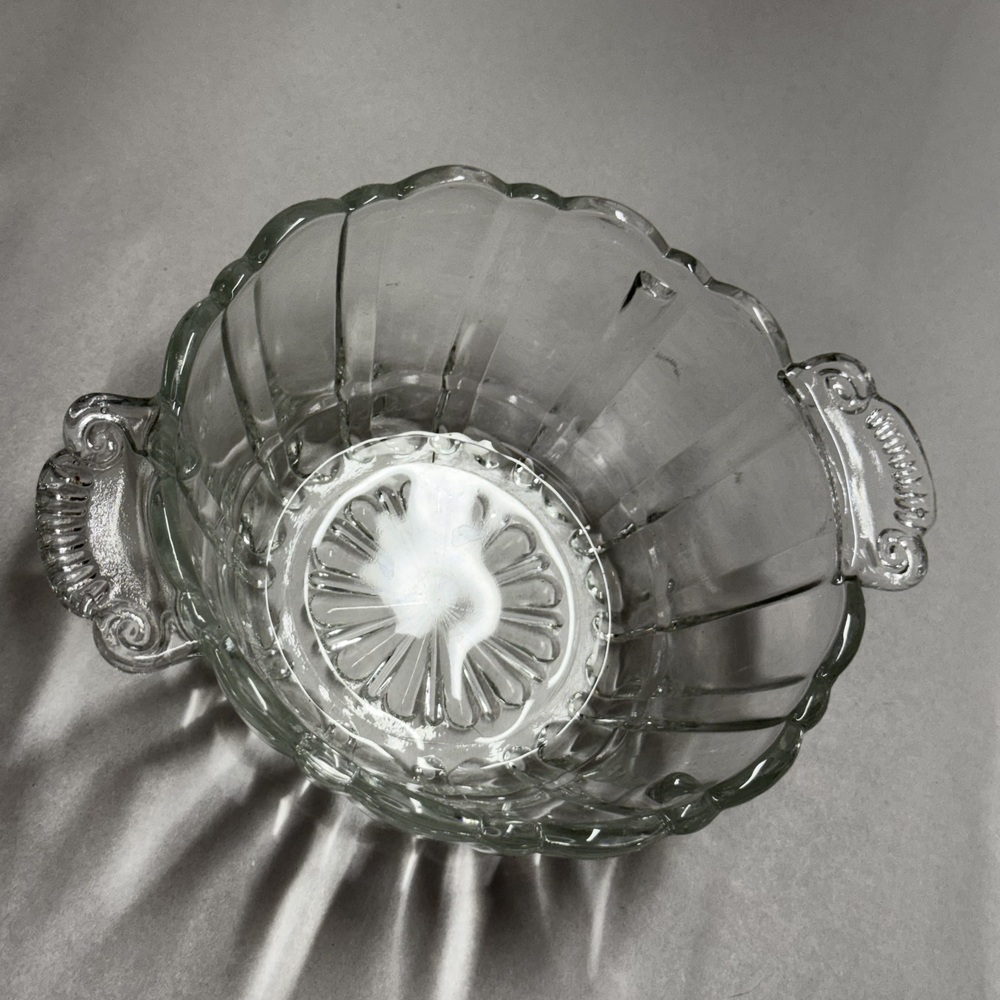 Vintage Pressed Glass Candy Dish Footed Bowl Scroll Handles - Picture 5 of 8